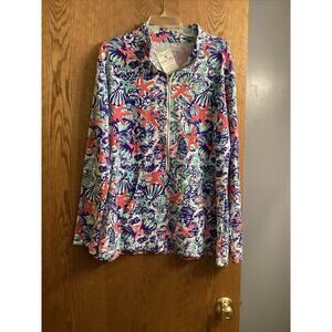 Boutique Starfish Beach 3 Quarter Zip Up Jacket ~ Sz. L ~ Kangaroo‎ pocket NWT